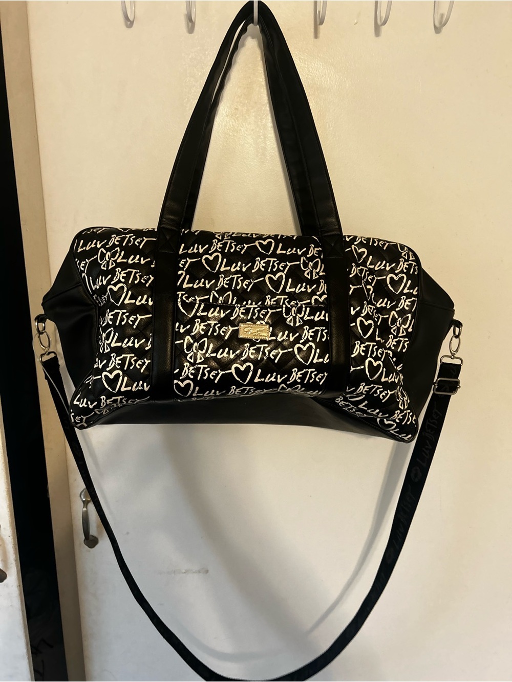 Betsey Johnson Black & White Script Travel Tote